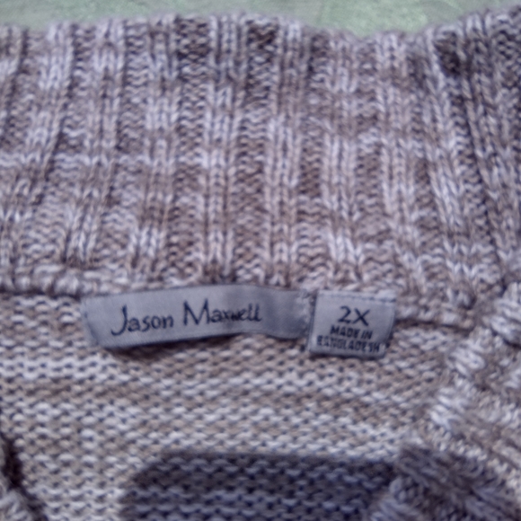 Vintage Jason Maxwell 2X Plus Size Oatmeal Tweed V-Neck Fisherman Style Sweater - Picture 7 of 12